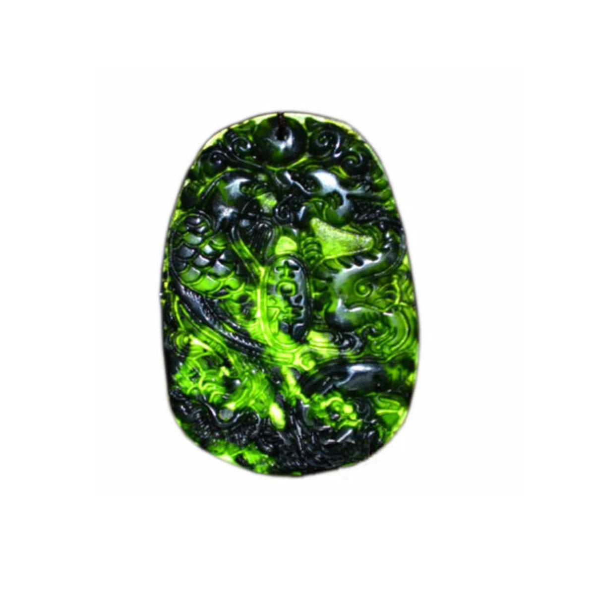 Natural Black Green Jade Carved Dragon Phoenix Lucky Amulet Pendant Necklace for Women Men Pendants Jade Jewelry