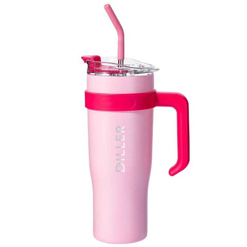 Custom Logo Stainless Steel Water Bottle Travel Coffee Mug 40oz Insulated Tumbler Thermos With Handle and Straw