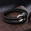Fashion Black Brown Genuine Leather Braided Bracelets Stainless Steel Horseshoe Screw Shackle Bracelet for Men Jewelry