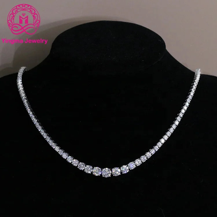 Fine Jewelry Hip Hop Iced Out 2.6mm to 6.5mm D Color White VVS Women Men 14K Real White Gold Moissanite Tennis Chain Necklace