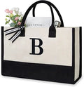 Personalized Initial Canvas Cotton Beach Letter Bag Monogrammed Gift Tote Bag with Letter Embroidery