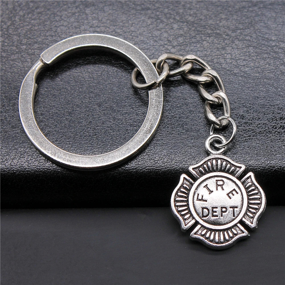 WYSIWYG 18x22mm Zinc Alloy Antique Silver Plated Fire Department Fire Dept Key Chain Souvenirs Gift for Women P1-ABD-C13392
