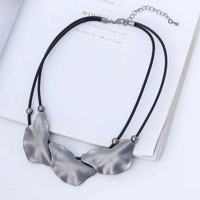 Geometric Feather Charm Leather Necklace for Women Black Rope Adjustable Choker Necklaces Femme Statement Jewelry
