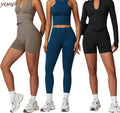 Custom YOKE Women's Gym Active Wear Set High Waist Fitness Yoga Leggings & Scrunch Butt Sports Bra Plus Size Shorts