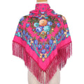 Women's New Ethnic Printed Tassel Shawl Warm Square Muslim Headscarf for Autumn Season