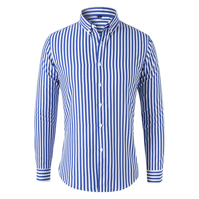 RNSHANGER Korean Long Sleeve Striped Shirt Men Clothing Simple Slim Business Casual Blouse Plus Size 5XL Work Men Shirts