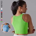 SHINBENE Sports Crop Tank Tops Basic Women Seamless Ribbed Round High Neck  Workout Top Casual Yoga Gym Vest