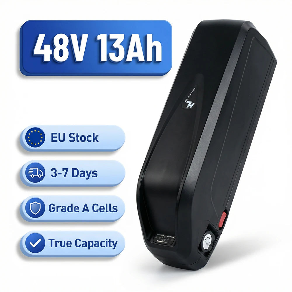 German Warehouse 48V 13Ah High-Capacity Ebike Battery Featuring 2600mAh China Lithium Cells & 30A BMS XT60
