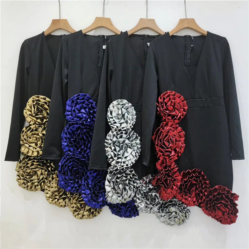 Boutique Wholesale 2025 Spring New Fashionable V-neck Waist Slimming Slimming Long Sleeved Irregular Women's Dress