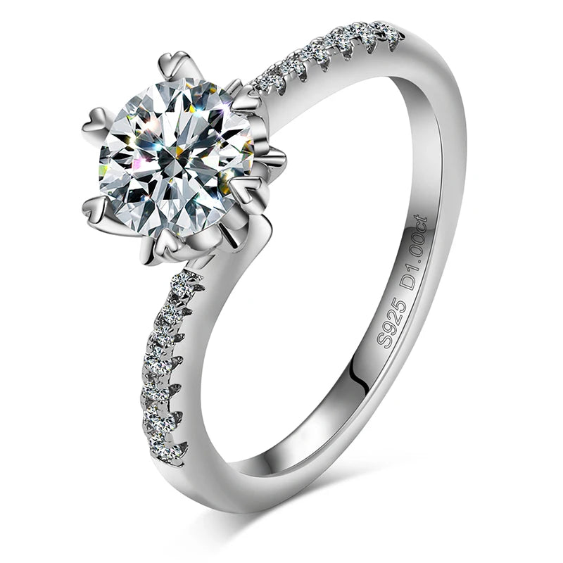 Classic Design Fine Jewelry Women's Engagement Iced Out 925 Sterling Silver 6.5mm 1ct VVS Moissanite Wedding Ring