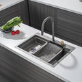 High and Low Step Wash Multi-Function Large Handmade Single Bowl Kitchen Sink Sets With Flying Rainfall Faucet