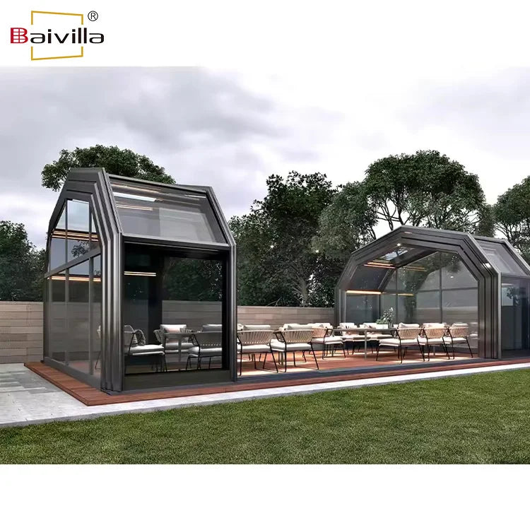 Modern Style Design Heavy Duty Electric Telescopic Folding Sun Room Retractable Glass House Mobile Sunroom Patio Enclosure
