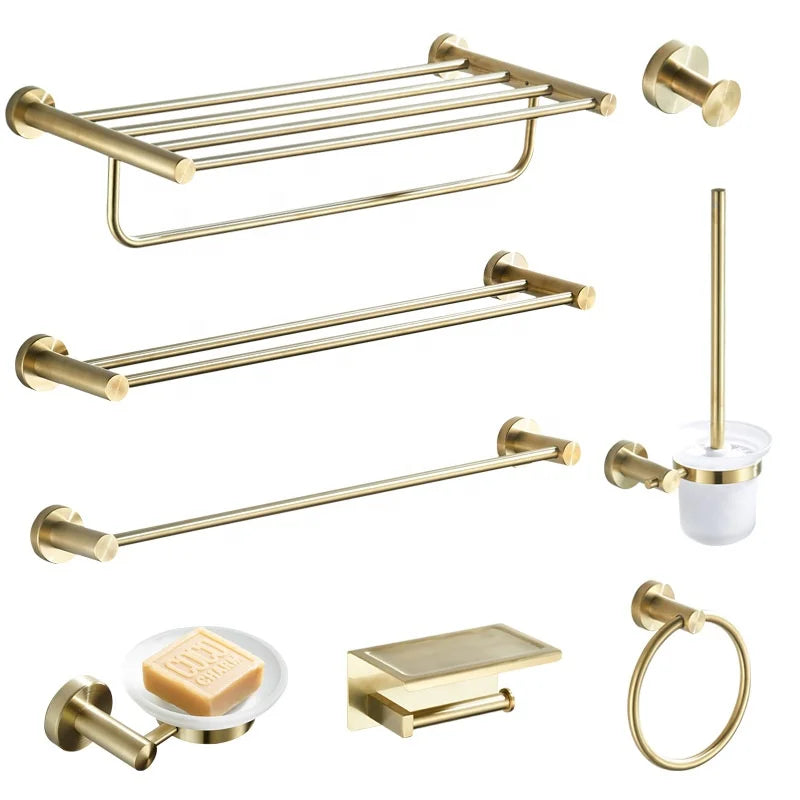 Brushed Gold 8 Piece Bathroom Hardware Set Towel Bar Set