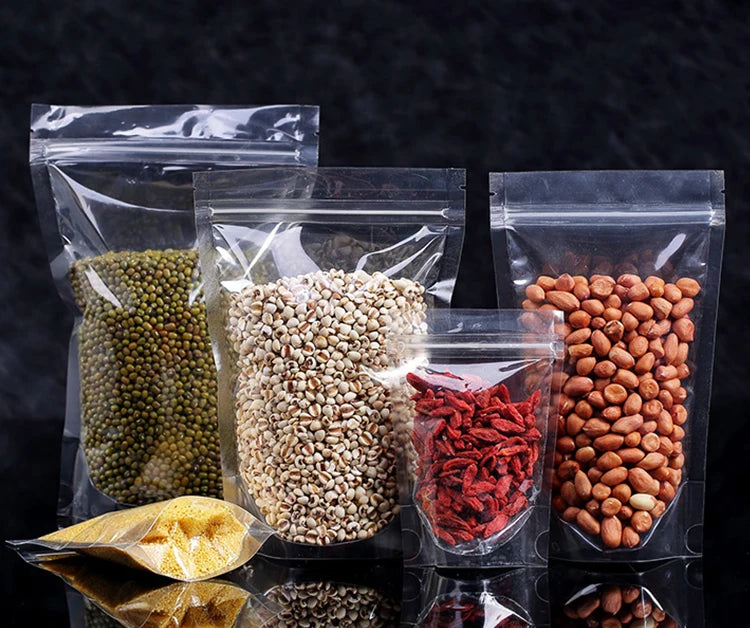 Hot Sale Transparent Self-Supporting Zip Food Grade Packaging Bag Stand up Pouch Good Bearing Capacity for Food Packaging