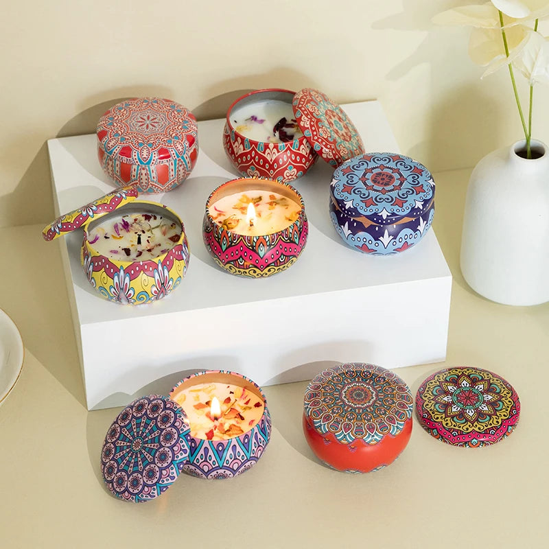 Low MOQ Hot Sell Ready Ship Bulk Pack 2.2 oz Soy Wax Scented Candle Petal Metal Tin Perfume Massage Chinese New Year Christmas