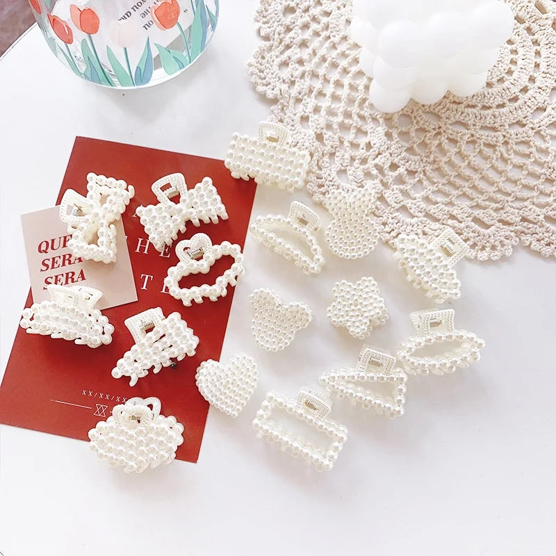 4 cm Bulk White Plastic Hairgrips Hair Claws Clamp Accesouries Catcher Accessories Small Pearl Mini Beads Beaded Claw Clips