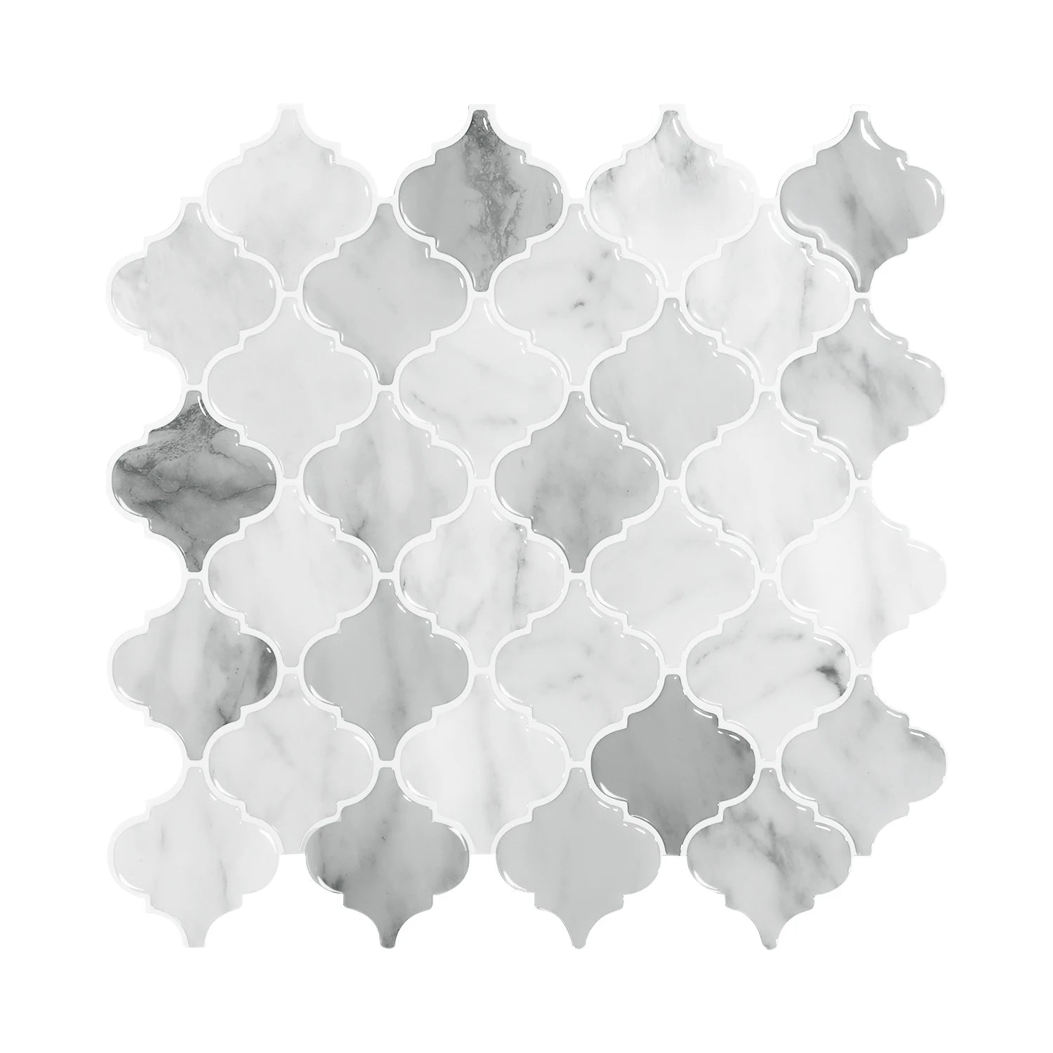 Grey Marble Lantern Design of Peel and Stick Backsplash 2.5mm Thickness Wall Tile Kitchen Bathroom Waterproof 12*12 Inch