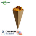 Hot Food Take Away Kraft Paper French Fries Crepe Cones Holder with Dipping Sauce Compartment UV Coated Folders Style