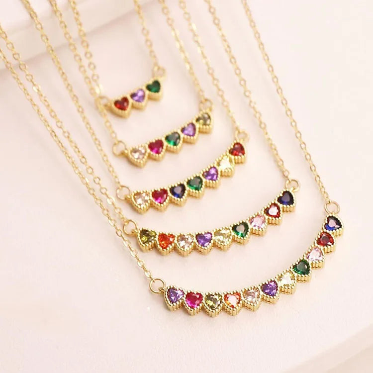 NZ1377 Dainty 18K Gold Plated Cubic Zirconia CZ Diamond Curved Heart Bar Tennis Chain Necklace