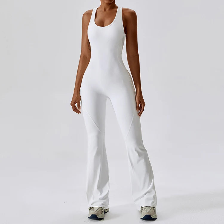 New Fashion Yoga Flare Pants Set Quick Drying Sports Fitness Bodysuit Leggings Set
