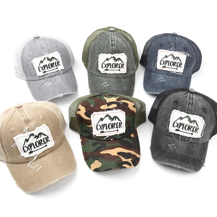 NEW Embroidered Breathable Mesh Cap Washable Embroidered Vintage Baseball Cap Letter Patch Hat