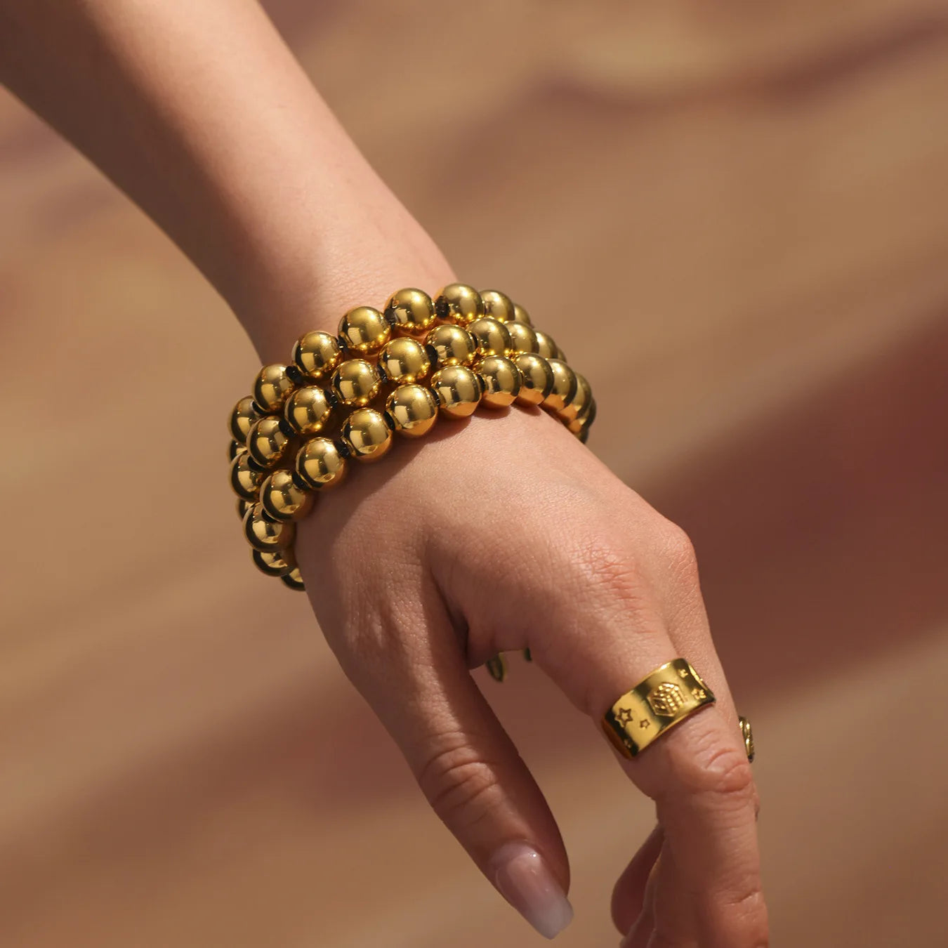 New Arrival Stainless Steel 18K Gold Plated Handmade Beaded Hollow Round Beads Colour Block Bracelet for Women
