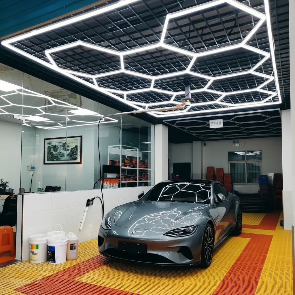 Manufacturer  2.4m 4.8m Car Detailing Hexagonal Lights Workshop Garage Hexagon Lighting Led Light