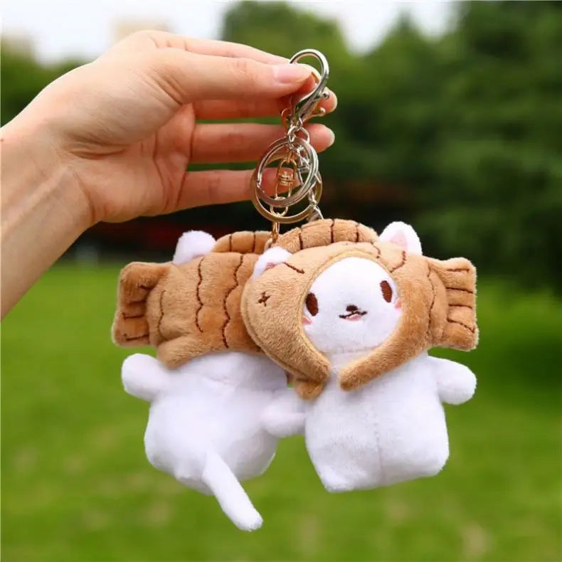 Cute Snapper Head Keychain Cat Plush Stuffed Animal Toy Plush Cat KeyChains Doll Pendant Accessories Strawberry Fish Key Rings
