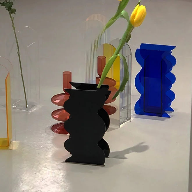 Modern Geometric Acrylic Flower Vase Tall Wave Shaped Dropship Home Office Wedding Decor for Flowers
