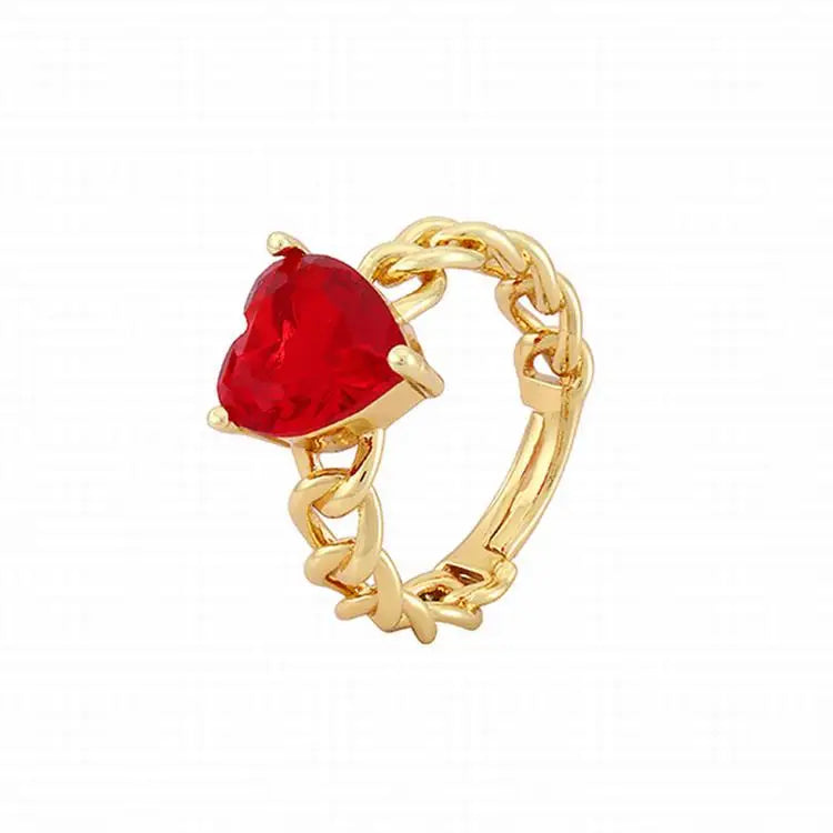 European and American Simple Jewelry Copper Plated Real Gold Micro Inlaid Love Crystal Glass Open Ring Ins Wind Adjustable Ring