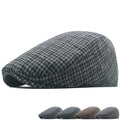 Wool Tweed Checked Herringbone Beret Hats Men Fall Winter Plaid Flat Gatsby Hat Outdoor Warm Flat Top Ivy Cap