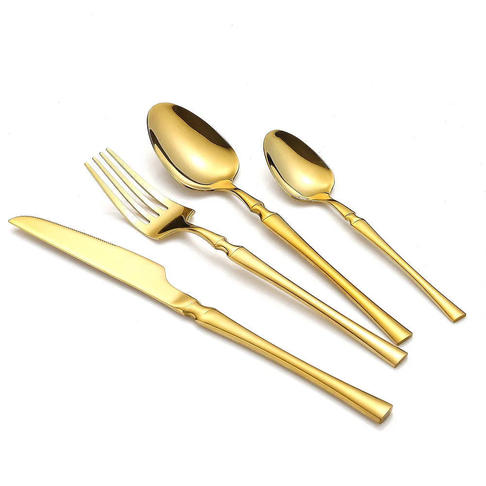 Luxury Fork Spoon Knife Set Stainless Steel Waist Handle Flatware Set for Wedding