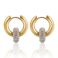 Ins New Trend Vintage 18k Gold Plated Stainless Steel Jewelry Gift Waterproof Hoop Earrings Round Zircon Earring for Women