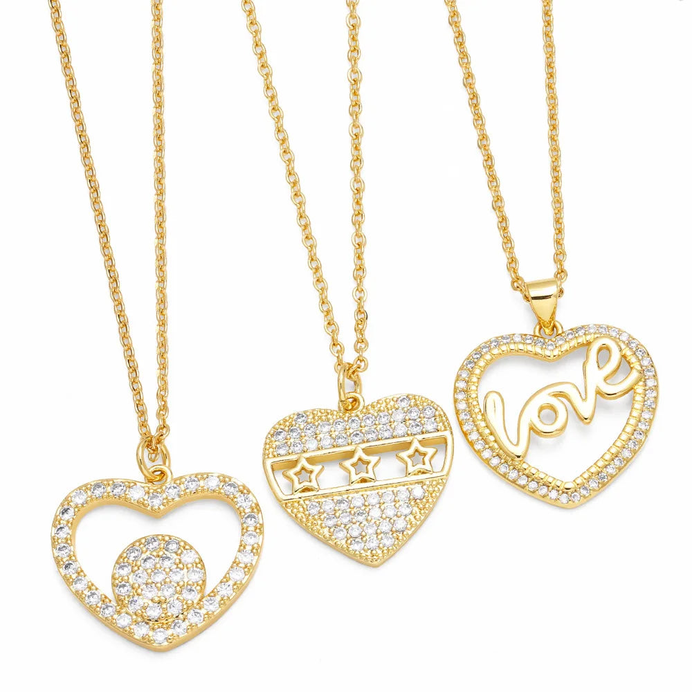 Wholesale Price Love Heart Necklace Brass Gold Plated Zircon Necklace Female Love Hollow Heart Pendant Necklace for WOMEN