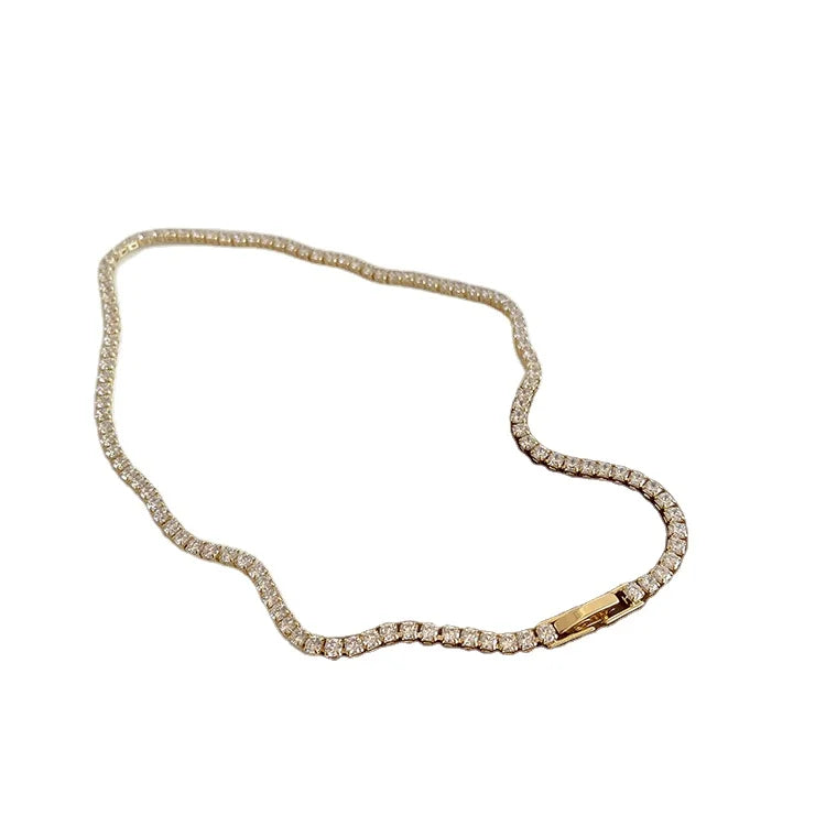 14K Gold Plated Rhinestone Filled Tennis Chain Choker Necklace