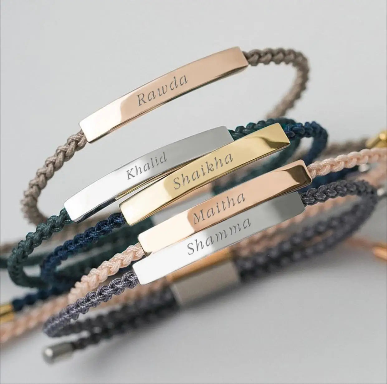 Custom Logo Adjustable Jewelry Stainless Steel Handcrafted 18k Gold Minimalist Rope Bracelet Bangle Engraved Men Women