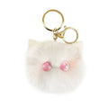 Promotion Cat Pom Poms Key Chains Faux Rabbit Fur Plush Key Rings Soft Fluffy Rabbit Fur Plush Ball Puff Ball Kawaii Keychain