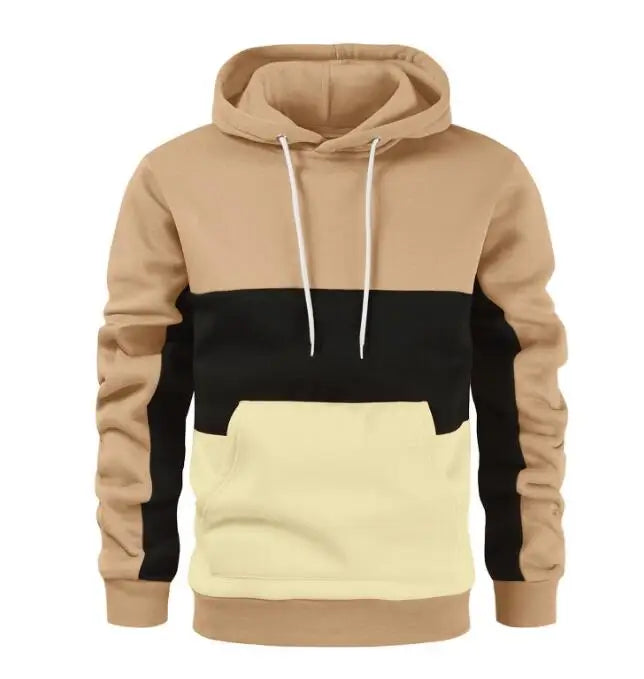 Fall Winter Hodie Casual Patchwork Hood Pullover Sweatshirts Custom logo Color Block Long Sleeve Men's Hoodies