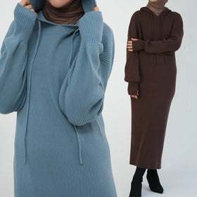 Loriya Hot Selling Winter Abaya Knit Long Maxi Dress Hooded Sweater Women Customized Solid Colors Abaya Women Muslim Dresses