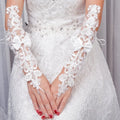 GENYA Lace Bow Women's Wedding Elbow Length Bridal Mittens Floral Ivory Long Mittens Wedding