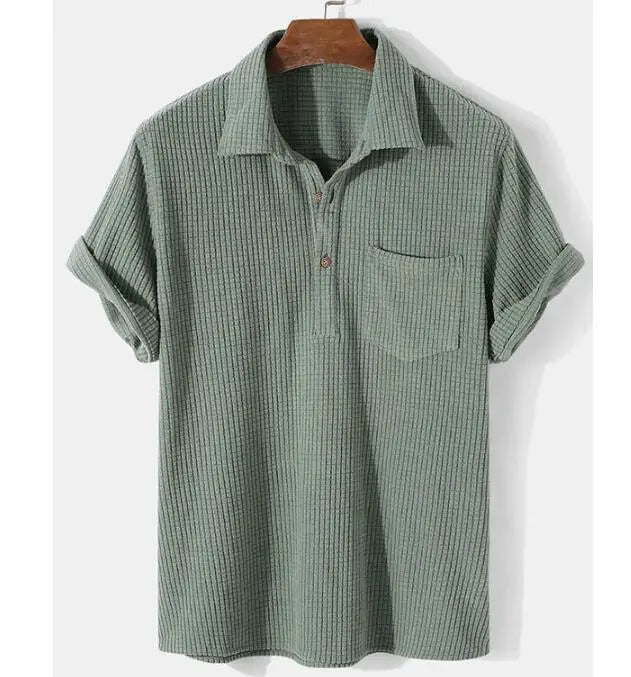 Men's Casual Loose Short Sleeved Shirt European and American Style Comfortable Corduroy Shirts