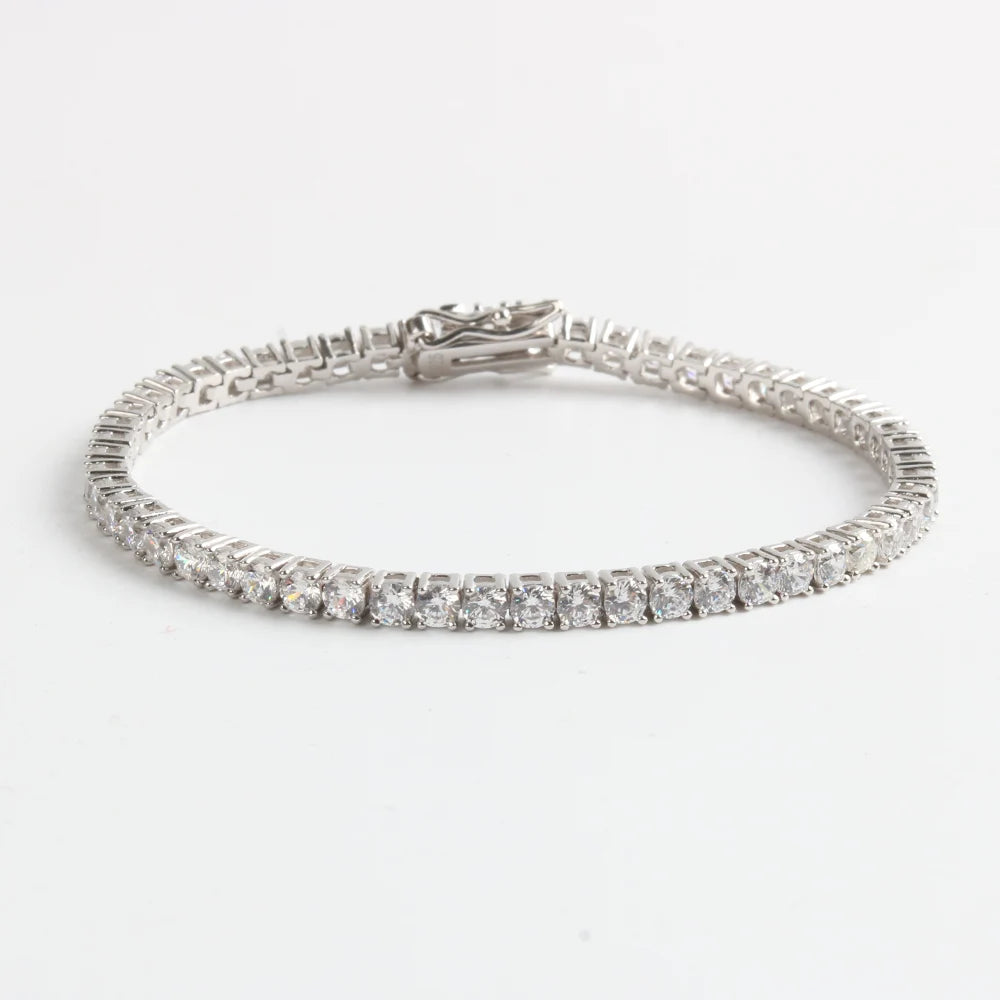 Classic 3mm Diamond Cubic Zircon 925 Sterling Silver Iced Out Tennis Bracelet Hiphop Chain Women Jewelry