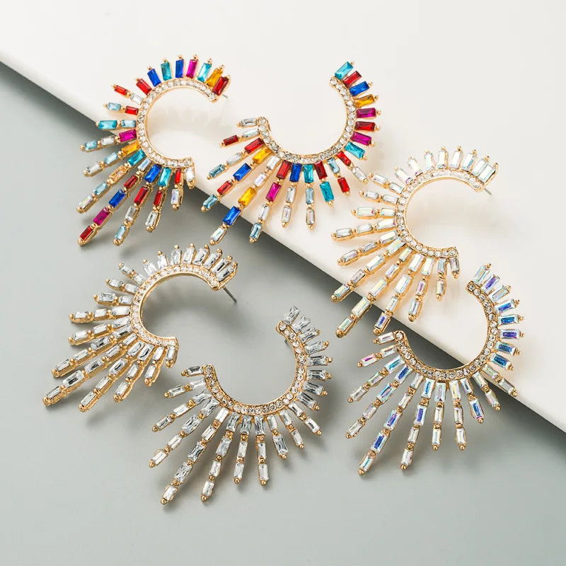 Exaggerated Geometric Shape Alloy Big Rhinestone Earrings Women's Super Flash Full of Diamonds Stud Drop Crystal Earring