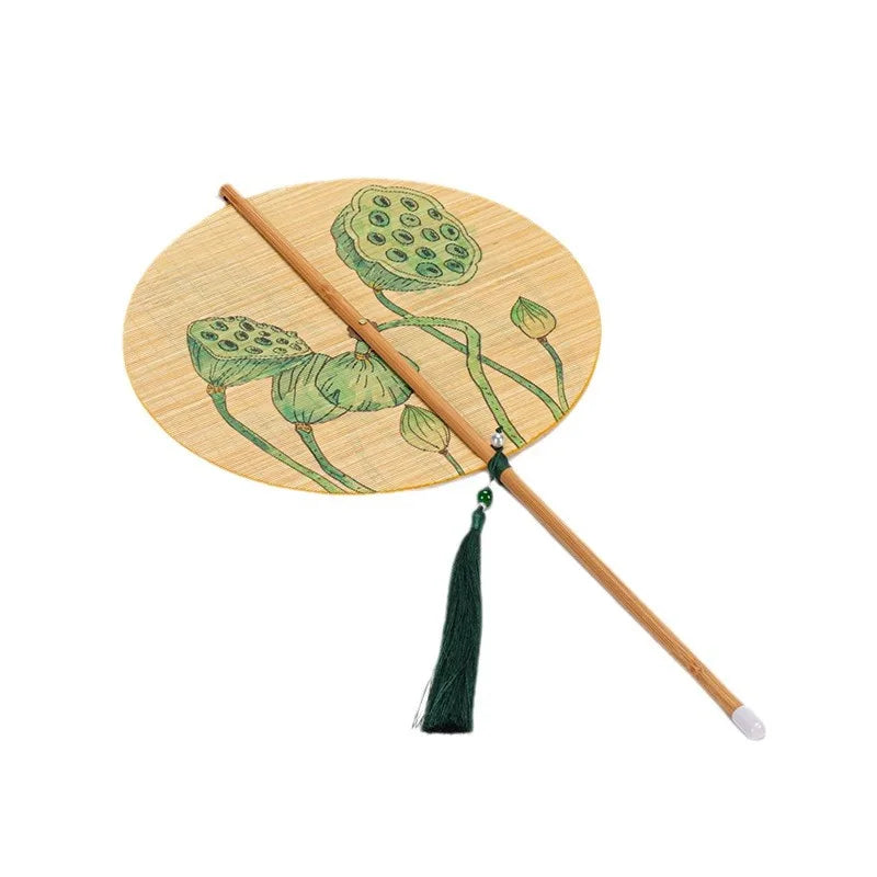 Portable Ancient Style Bamboo Rolling Woven Fan with Long Handle Eco-Friendly Painted Love Feature