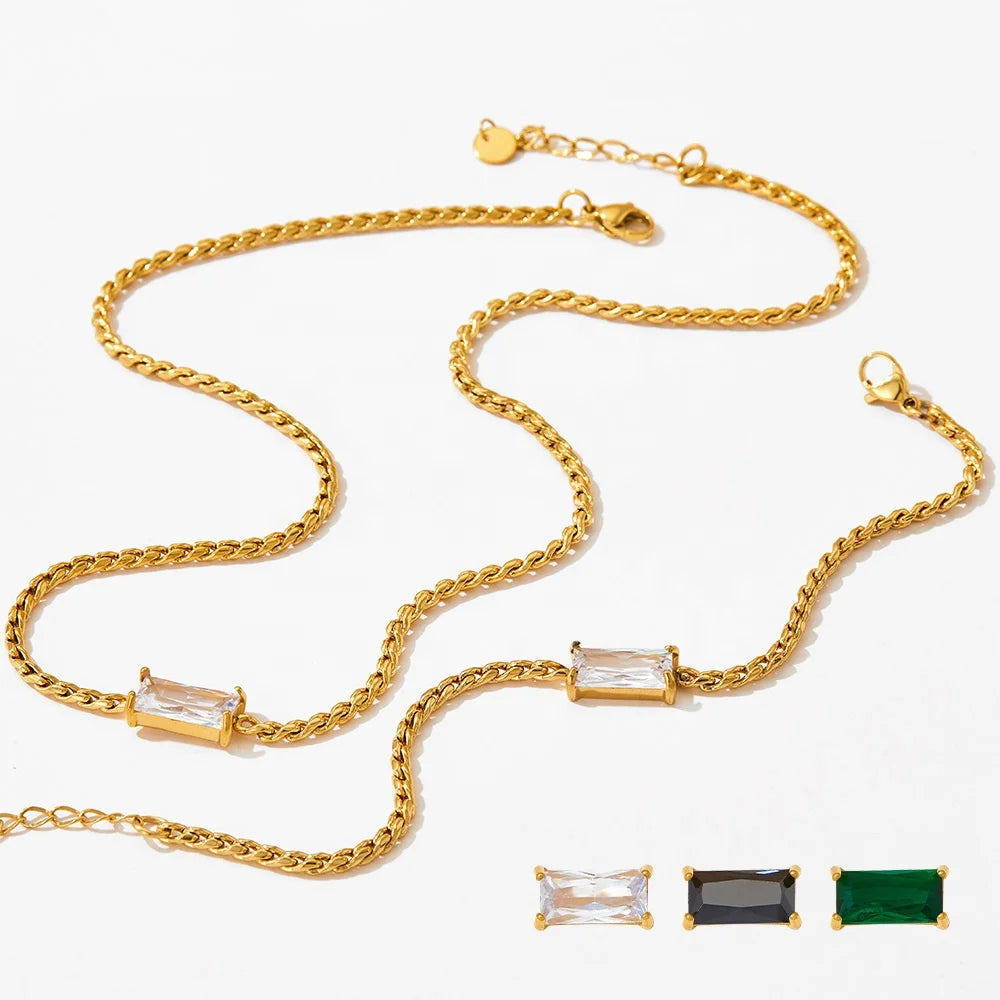 Newest Trends Claw Square Zircon Pendant Stainless Steel Necklace Bracelet S Chain Titanium Steel Woman Jewelry Set