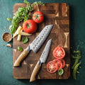HEZHEN New Damascus Steel Santoku Utility Knife Set Sharp Kitchen Chef Knives Linen Micarta Handle