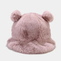 Custom Designed Faux Fur Bucket Hat with Ears Cute Worm Pattern Women's Winter Fuzzy Casual Fishing Hat