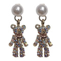 Pendientes De Oso Lovely Ctue Pearl Bear Earrings Full Diamond Crystal Bear Stud Earrings for Women