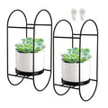 Wholesale Modern Wall Planters Vase Hanging Succulent Pot White Ceramic Flower Pot and Geometric Metal Stand Set