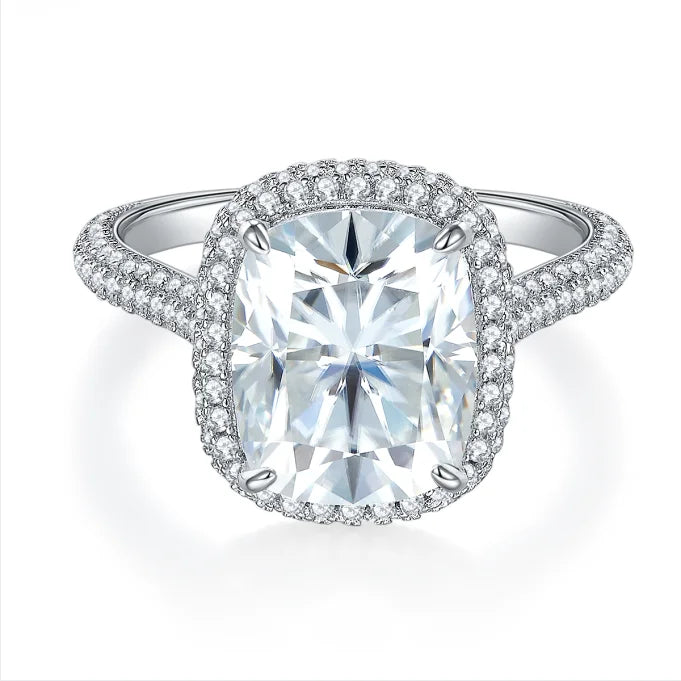 Moissanite Ring Pass Diamond Tester Certificate 925 Sterling Silver Gold Plated Rings Cushion 5 Carat GRA Moissanite Ring
